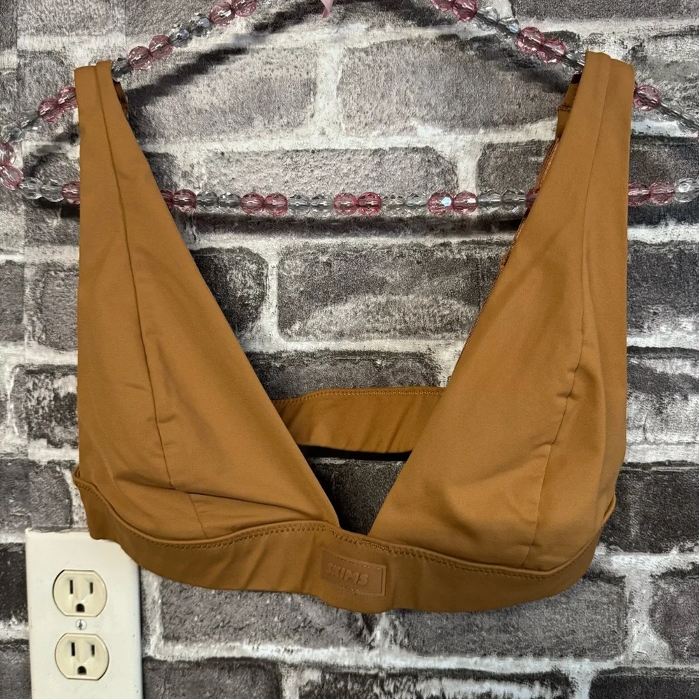 Skims swim plunge bikini top almond tan